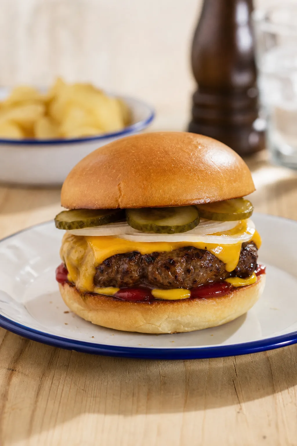 Cheeseburger maison servi dans une présentation finale appétissante