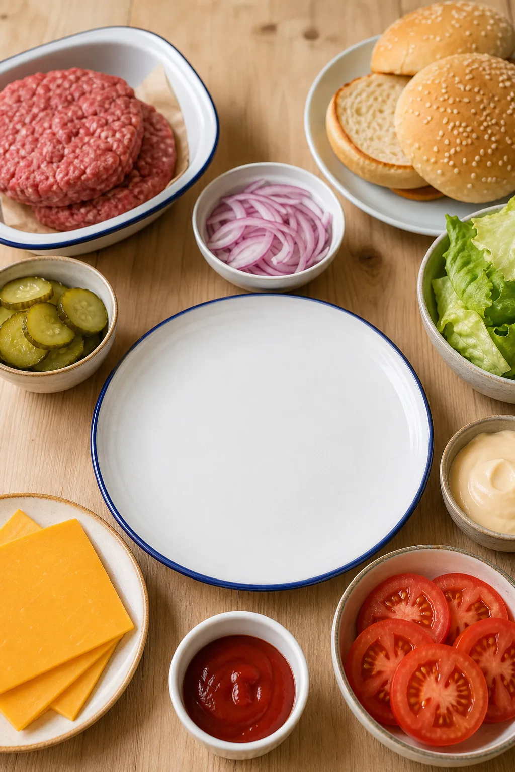 Ingrédients préparés pour Cheeseburger maison